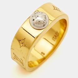 Pre Owned Louis Vuitton Nanogram Two Tone Band Ring Size 50.5