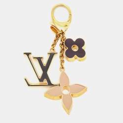 Pre Owned Louis Vuitton Fleur de Monogram Enamel Gold Tone Key Chain Bag Charm
