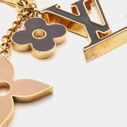 Pre Owned Louis Vuitton Fleur de Monogram Enamel Gold Tone Key Chain Bag Charm