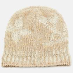 Pre Owned Louis Vuitton Beige Sequined Monogram Mohair Wool Blend Sunset Beanie