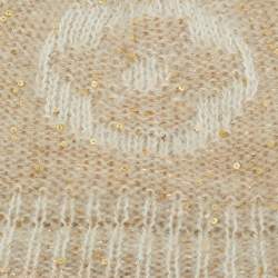 Pre Owned Louis Vuitton Beige Sequined Monogram Mohair Wool Blend Sunset Beanie