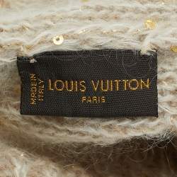 Pre Owned Louis Vuitton Beige Sequined Monogram Mohair Wool Blend Sunset Beanie