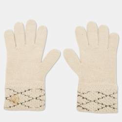 Pre Owned Louis Vuitton Cream Wool Blend Knit Gloves 