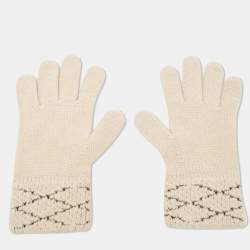 Pre Owned Louis Vuitton Cream Wool Blend Knit Gloves 