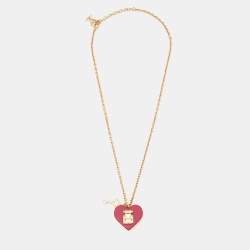 Louis Vuitton Fuchsia Lock Me Heart Resin Gold Tone Necklace