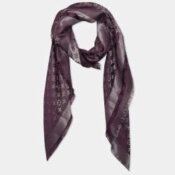 Pre Owned Louis Vuitton Purple Monogram Silk & Wool Shine Shawl