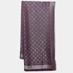 Pre Owned Louis Vuitton Purple Monogram Silk & Wool Shine Shawl