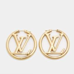 Pre Owned Louis Vuitton Louise Gold Tone Hoop Earrings 
