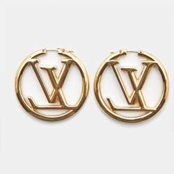 Pre Owned Louis Vuitton Louise Gold Tone Hoop Earrings 