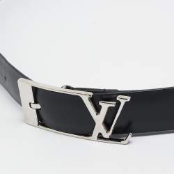 Pre Owned Louis Vuitton Black Leather Anagramme Buckle Belt 95CM