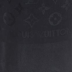 Pre Owned Louis Vuitton Black Monogram Silk and Wool Fringed Large Sqaure Shawl 