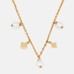 Pre Owned Louis Vuitton Faux Pearl Two Tone Necklace