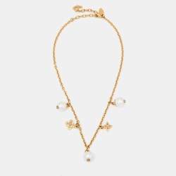 Pre Owned Louis Vuitton Faux Pearl Two Tone Necklace