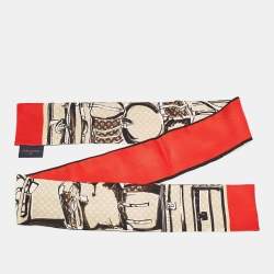 Louis Vuitton Red Monogram Trunks Print Silk Bandeau Scarf