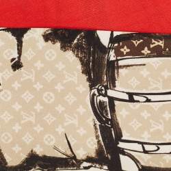 Louis Vuitton Red Monogram Trunks Print Silk Bandeau Scarf