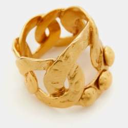 Pre Owned Louis Vuitton Martelé Gold Tone Ring Size 52.5 