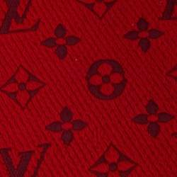 Pre Owned Louis Vuitton Red Wool & Silk Jacquard Logomania Scarf