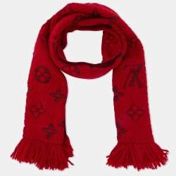 Louis Vuitton Red Wool & Silk Jacquard Logomania Scarf
