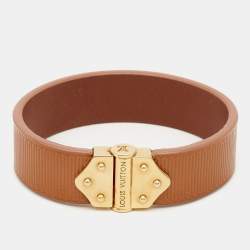 Pre Owned Louis Vuitton Spirit Leather Gold Tone Bracelet