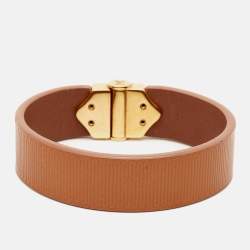 Pre Owned Louis Vuitton Spirit Leather Gold Tone Bracelet