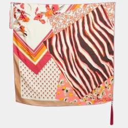 Pre Owned Louis Vuitton Limited Edition Pink Printed Tassel Silk Scarf