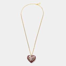 Pre Owned Louis Vuitton Pomme D'Amour Monogram Inclusion Heart Pendant Necklace