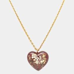 Pre Owned Louis Vuitton Pomme D'Amour Monogram Inclusion Heart Pendant Necklace