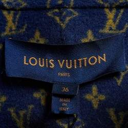 Louis Vuitton Navy Blue Monogram Wool Zip-Up Hooded Coat S