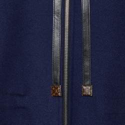 Louis Vuitton Navy Blue Monogram Wool Zip-Up Hooded Coat S