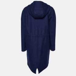 Louis Vuitton Navy Blue Monogram Wool Zip-Up Hooded Coat S