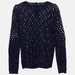 Louis Vuitton Navy Blue Pointelle Knit Sheer Sweatshirt M