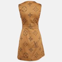 Pre Owned Louis Vuitton Brown Printed Cotton Front Zipped Mini Dress S