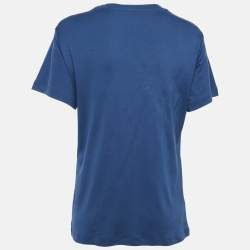 Pre Owned Louis Vuitton Navy Blue Applique Cotton Jersey T-Shirt M
