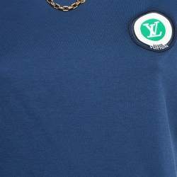 Pre Owned Louis Vuitton Navy Blue Applique Cotton Jersey T-Shirt M