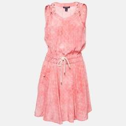 Pre Owned Louis Vuitton Pink Monogram Printed Silk Sleeveless Mini Dress S