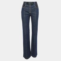 Louis Vuitton Navy Blue Leather Trim Denim Straight Jeans M Waist 31"