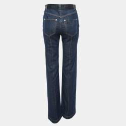 Louis Vuitton Navy Blue Leather Trim Denim Straight Jeans M Waist 31"