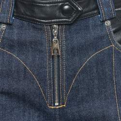 Louis Vuitton Navy Blue Leather Trim Denim Straight Jeans M Waist 31"