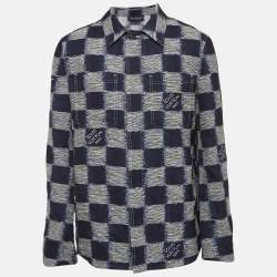 Louis Vuitton Navy Blue Checkered Patterned Wool Shirt M