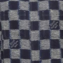 Louis Vuitton Navy Blue Checkered Patterned Wool Shirt M