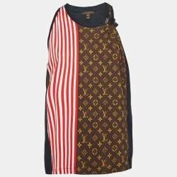 Pre Owned Louis Vuitton Black Monogram Print & Striped Tank Top XL