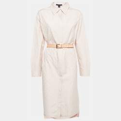 Pre Owned Louis Vuitton Beige Pink Monogram Jacquard Cotton Shirt Dress XL