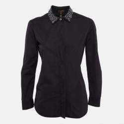Louis Vuitton Black Cotton Beaded Collar Button Front Shirt S