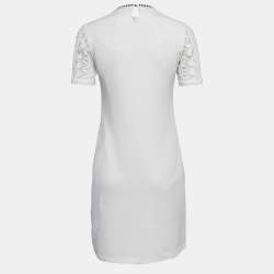 Pre Owned Louis Vuitton White Lace and Knit Trim Neck Mini Dress S
