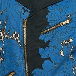 Louis Vuitton Blue Floral & Leopard Print Denim Zip Up Jacket L