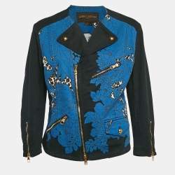 Louis Vuitton Blue Floral & Leopard Print Denim Zip Up Jacket L