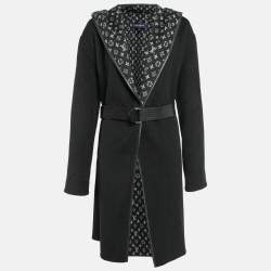 Louis Vuitton Black Wool Monogram Open-Front Hooded Coat M