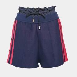 Louis Vuitton Blue Contrast Side Knit Ruffled Waist Shorts M