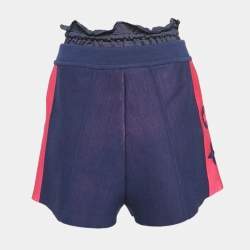 Louis Vuitton Blue Contrast Side Knit Ruffled Waist Shorts M