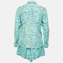 Louis Vuitton Blue Saturated Epi Print Silk Shirt and Shorts Set S